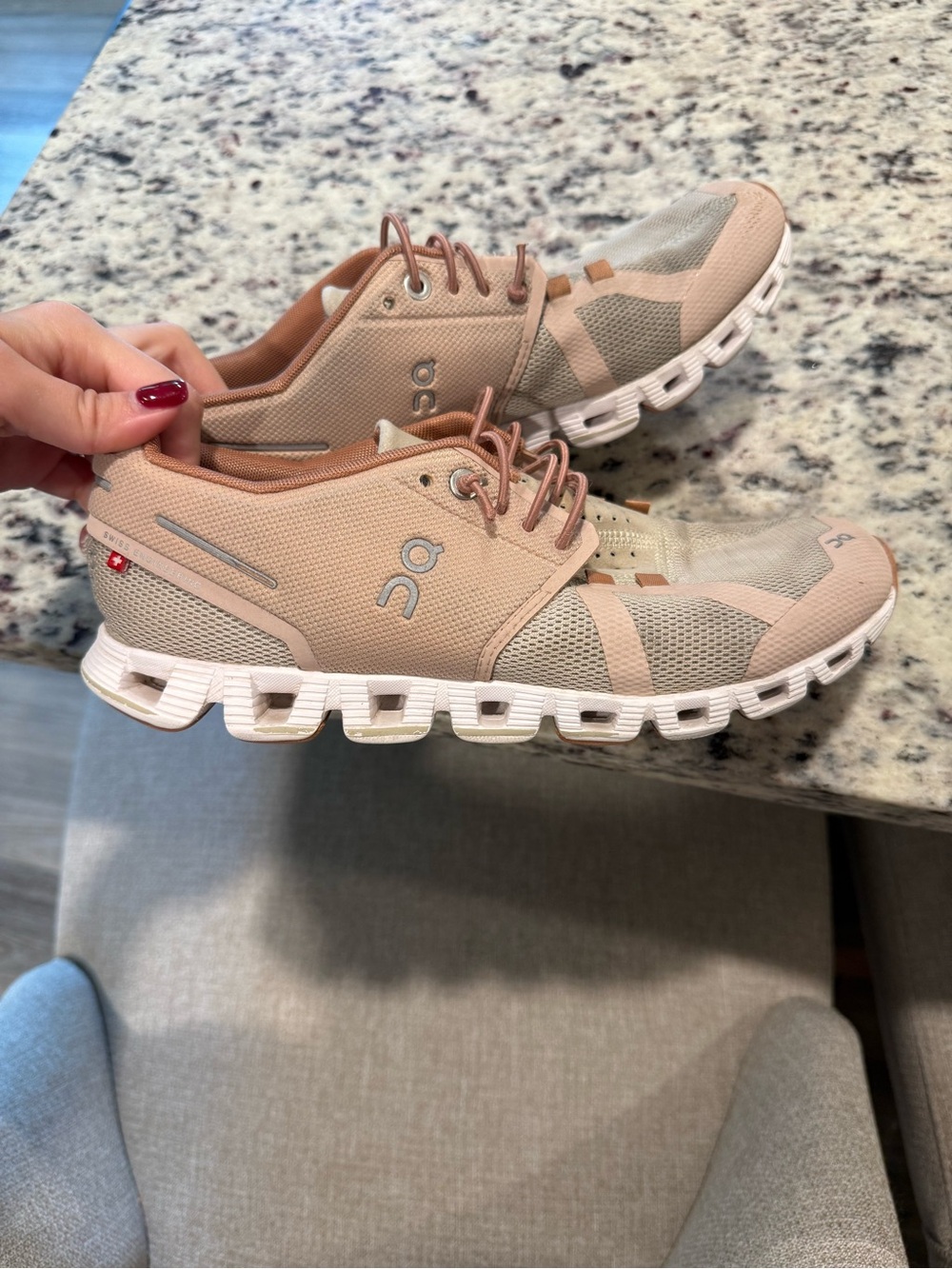 On Running Cloud Sneakers in Blush Pink and White
